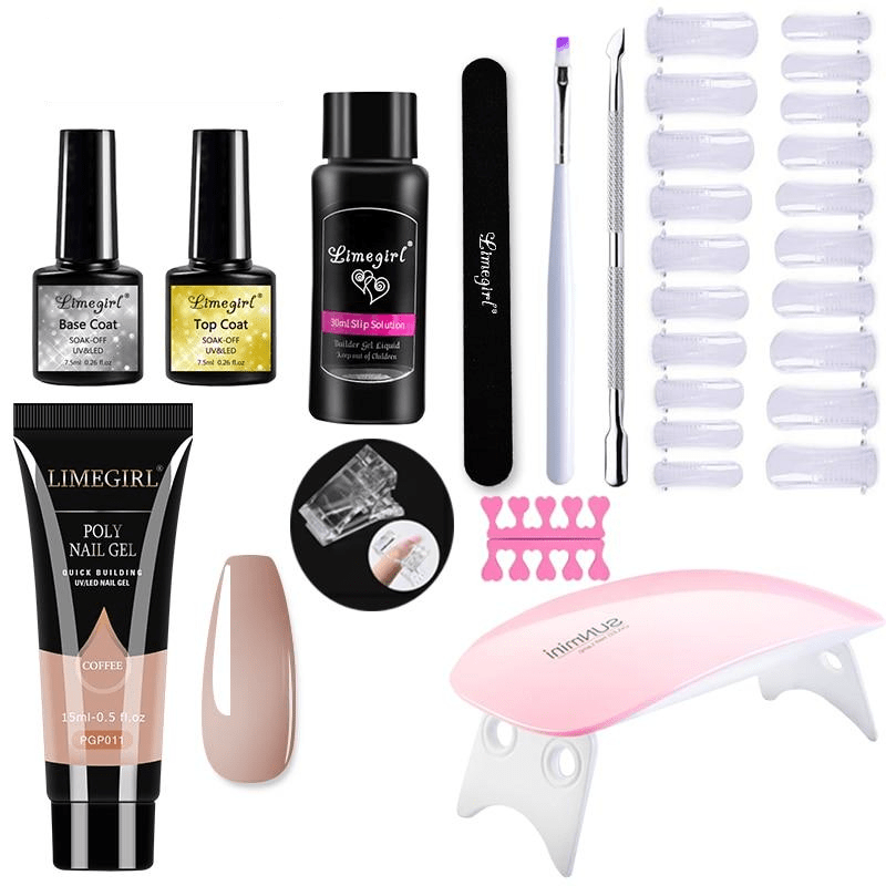 Complete Nail Extension Kit with UV Lamp for Home Manicure
