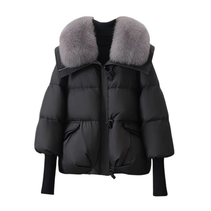 Short Winter Parka with Fur-Lined Hood
