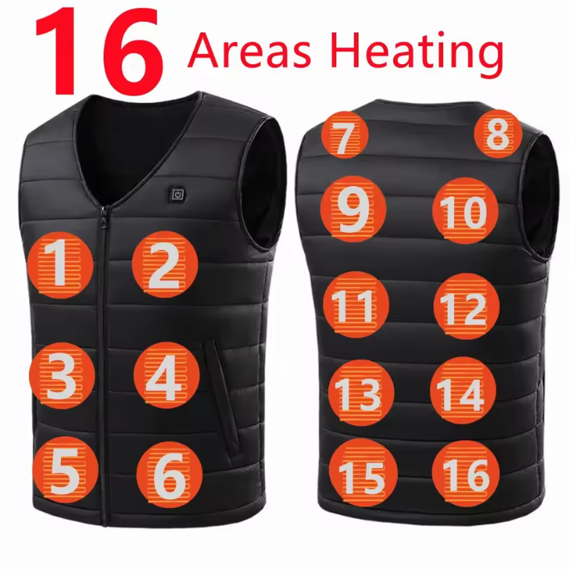 Rechargeable Electric Heating Vest with 16 Heat Zones