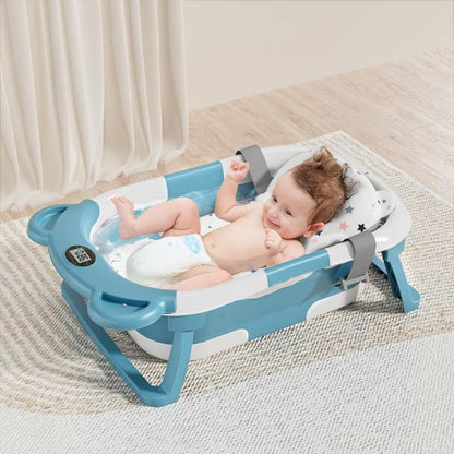Marcherelle™ – Baignoire Bébé Pliable avec Matelas Ergonomique, 0–24 Mois