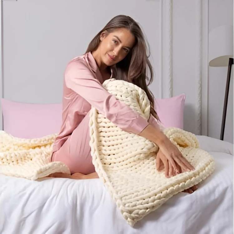 Marcherelle™ – Couverture Lestée Tricotée – Réduit le Stress et Améliore le Sommeil