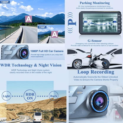 Marcherelle™ – Dashcam Voiture Avant & Arrière avec Vision Nocturne