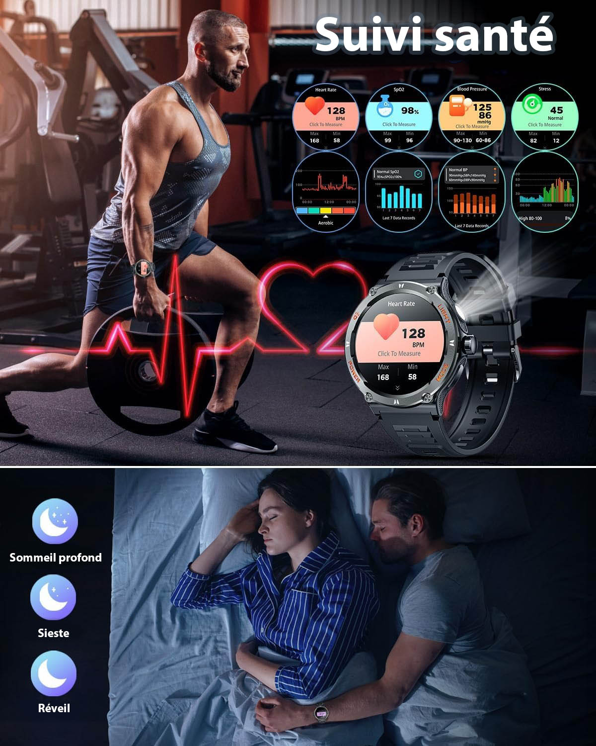 Marcherelle™ – Montre Connectée Homme Écran HD avec Boussole Intégrée