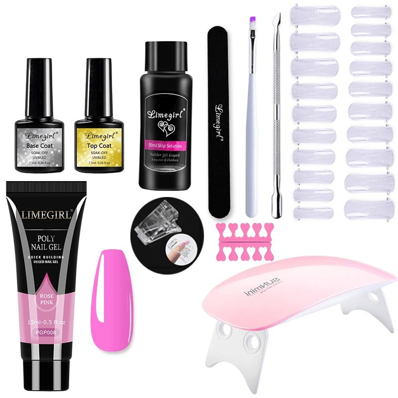 Complete Nail Extension Kit with UV Lamp for Home Manicure