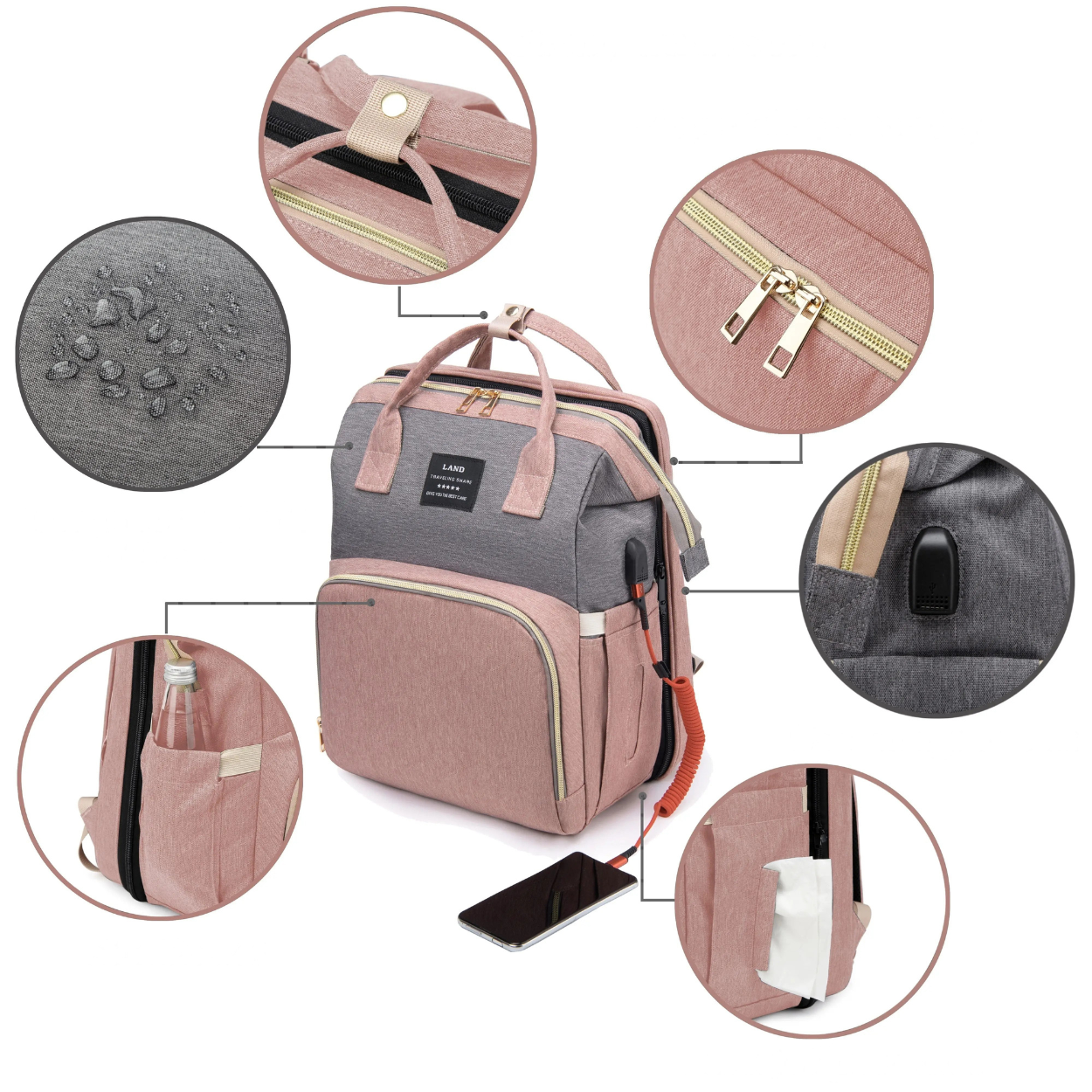 Convertible Diaper Bag with Travel Crib and Stroller