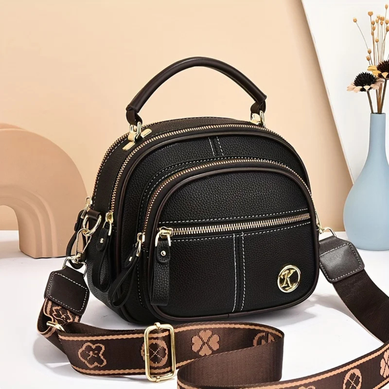 Elegant Women's Leather Handbag with Shoulder Strap