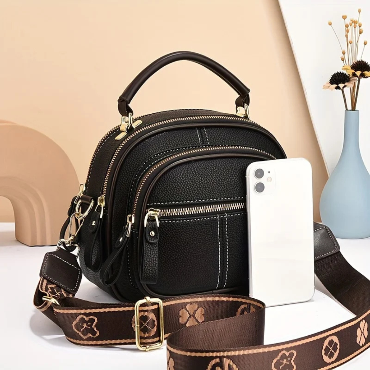 Elegant Women's Leather Handbag with Shoulder Strap