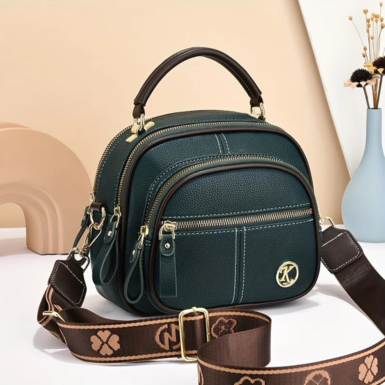 Elegant Women's Leather Handbag with Shoulder Strap