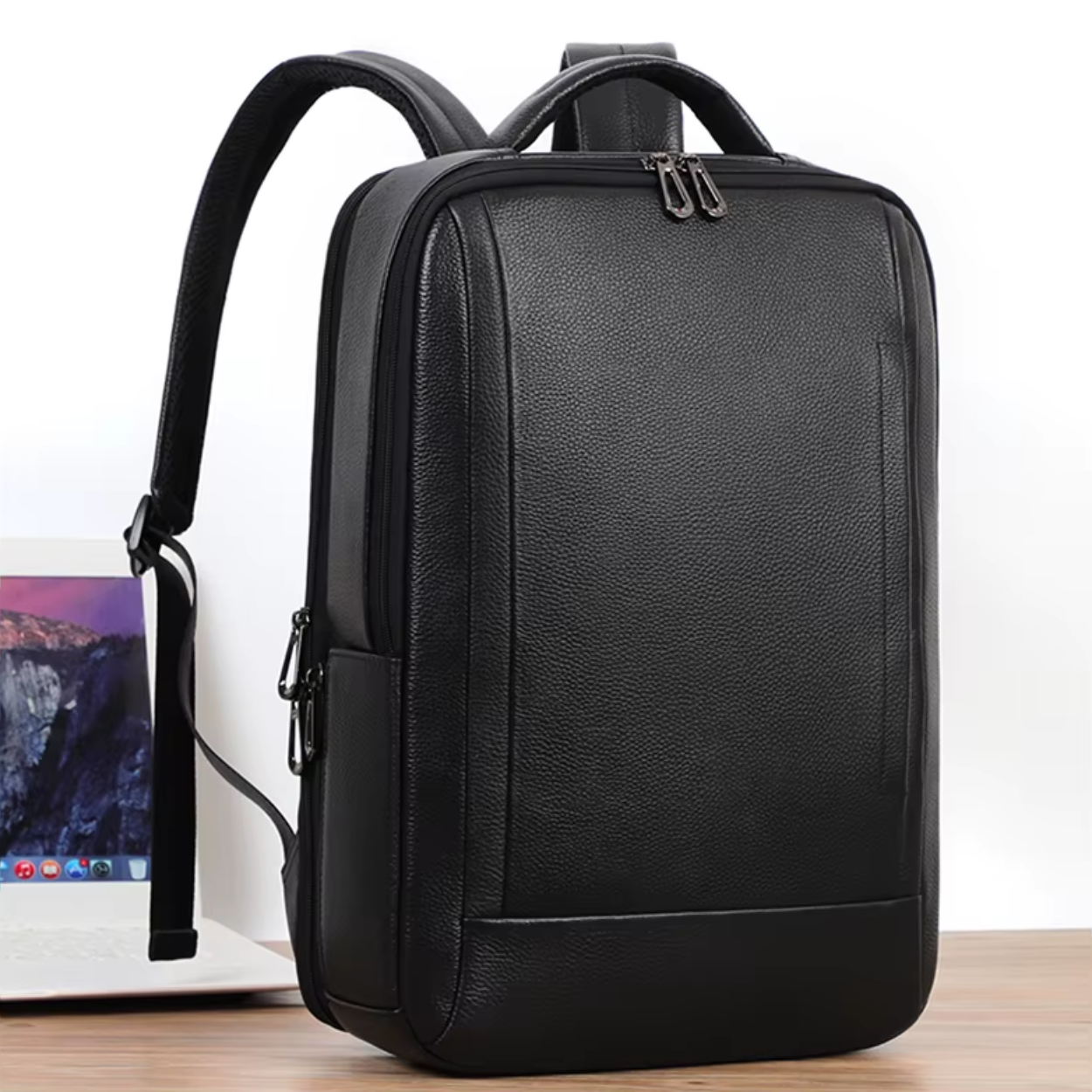 Retro Leather Laptop Backpack with USB Port