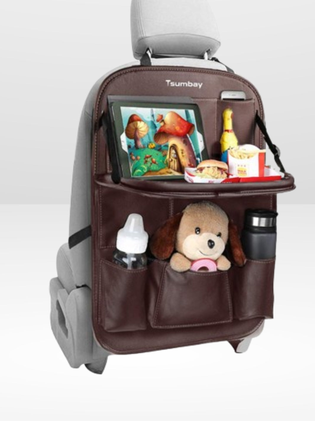 Car Seat Support with Foldable Leather Tray